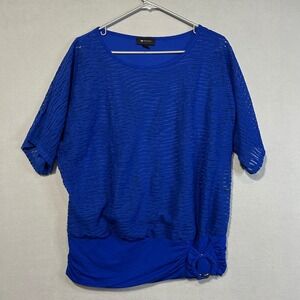 AB Studio Royal Blue Top Womens XL Textured Sheer Overlay Dolman Sleeve‎